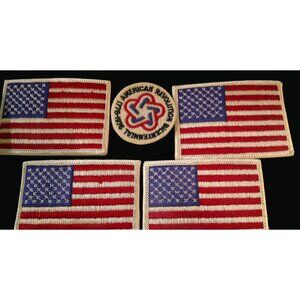 Set Of 5 Embroidered Patches: 4 American Flags & 1 All American Revolution Patch